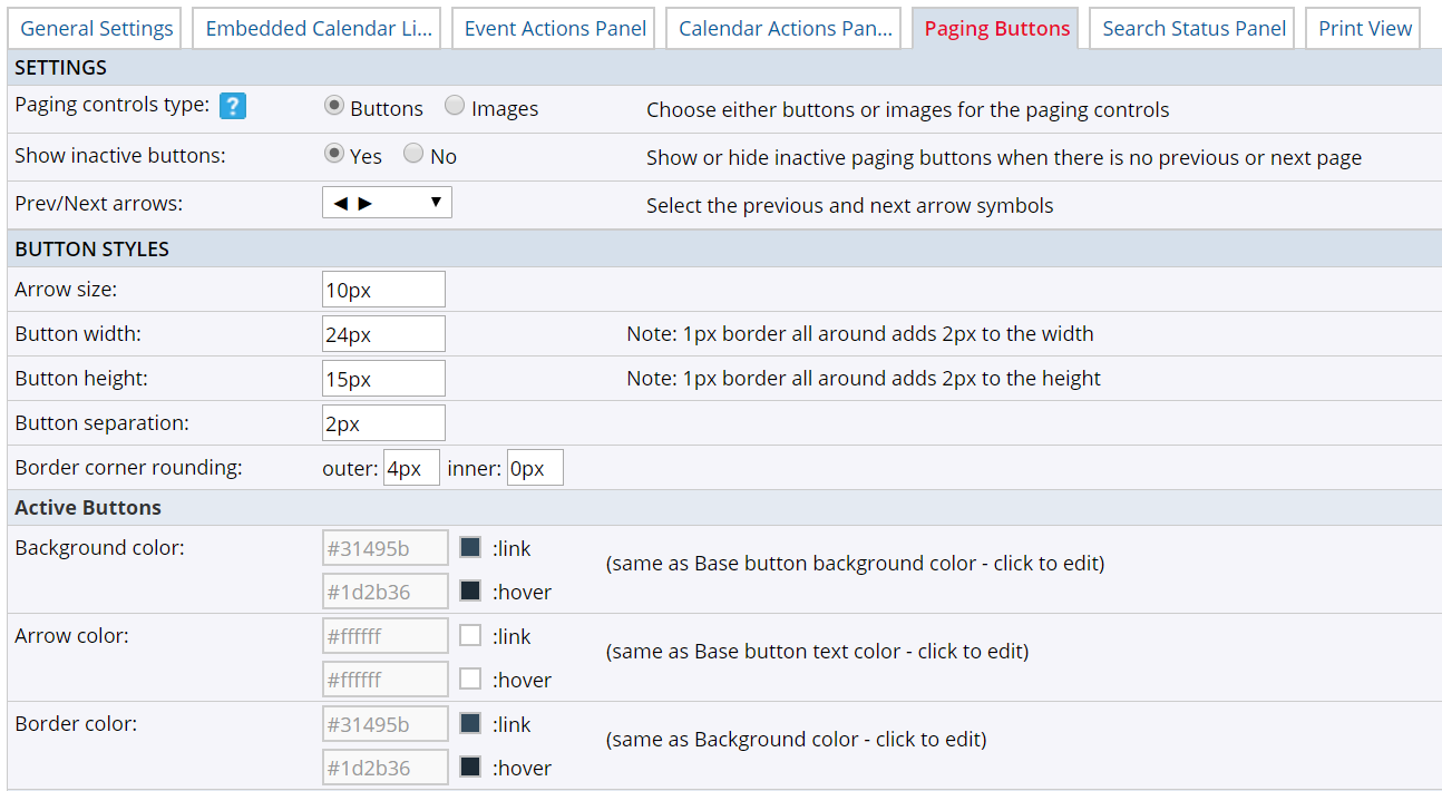 Paging button tab settings