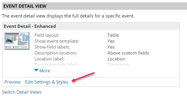 Edit settings and styles in the event details view