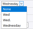 Day of the week format dropdown options