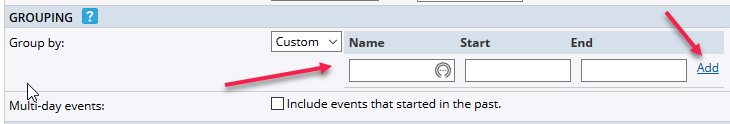Group by Name field and Add button