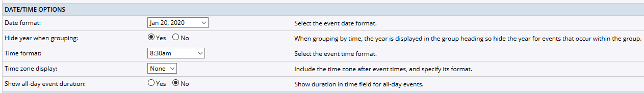 Date time option settings