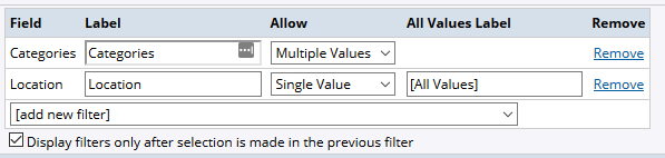 Filter control fields set to allow multiple values