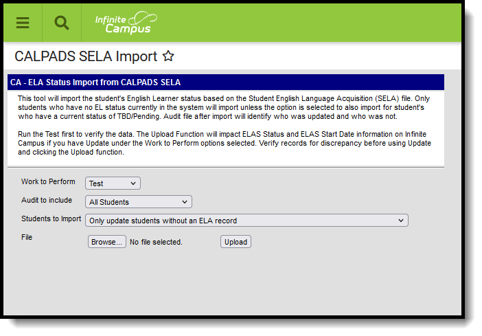 Screenshot of the SELA import editor. 