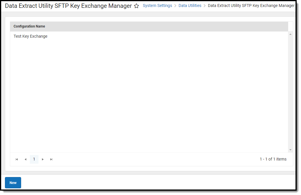 Screenshot of Data Extract Utility SFTP Key Exchange Manager