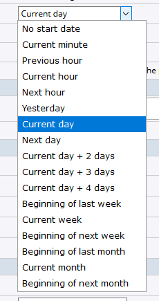 Current day in start date dropdown