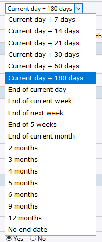 Current day in End date dropdown