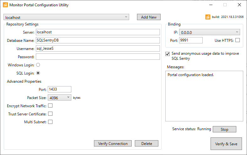 SQL Sentry Portal Configuration Utility