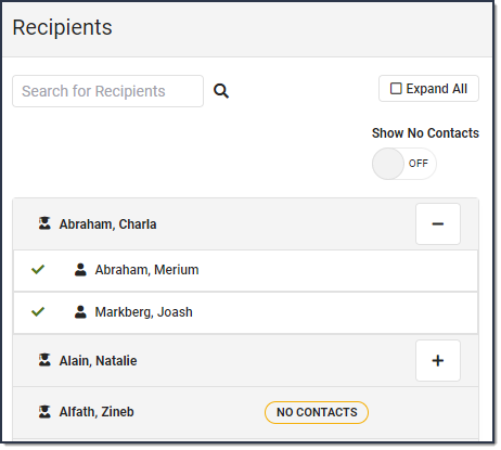 Screenshot of messenger contacts