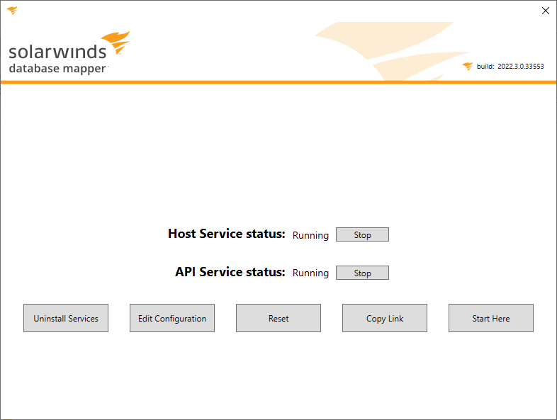 Database Mapper Configuration Utility Services screen
