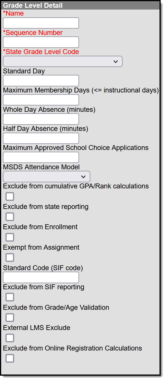Screenshot of the Grade Levels tool. 