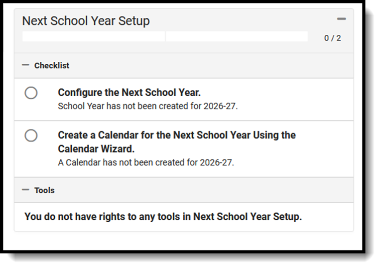 Screenshot of the Scheduling Center view when tool rights are not assigned. 