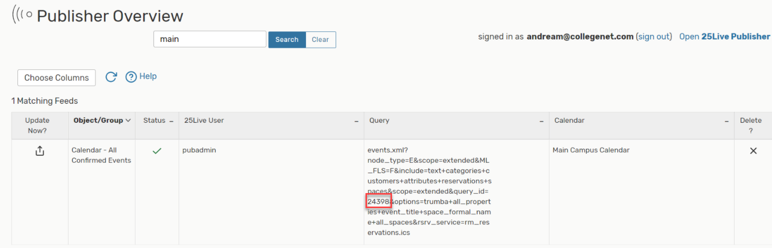query id in the query column of the publisher overview