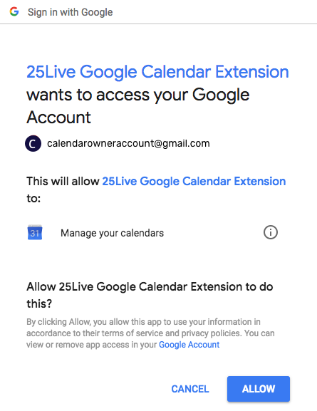 25live google calendar extension