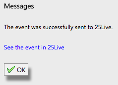 Message: the event was successfully sent to 25live