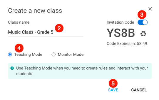invite students to a new class with a code