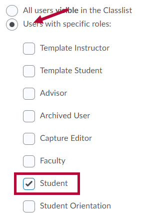 Indicates choosing Student Role