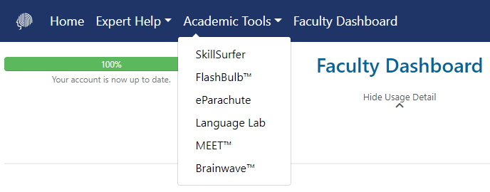 Shows the Faculty Dashboard and Academic Tools dropdown menu.