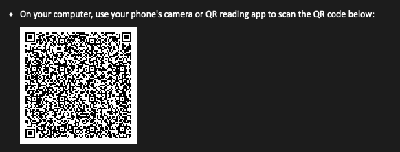 QR code with instruction to use phone camera or QR reading app to scan