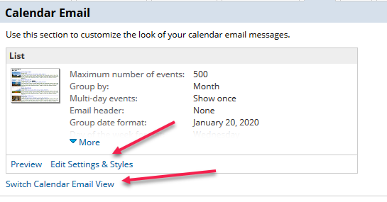 Calendar email options