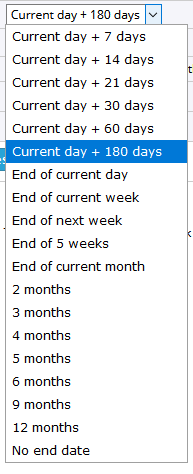 End date dropdown options