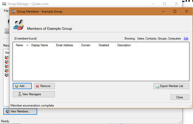 Example of Group Manager interface of adding or removing individuals from a certain group
