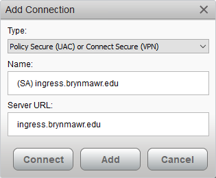 Manually add the College's Pulse Secure VPN