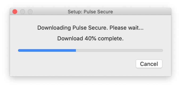 Pop-up box with progress bar showing Pulse Secure downloading progress