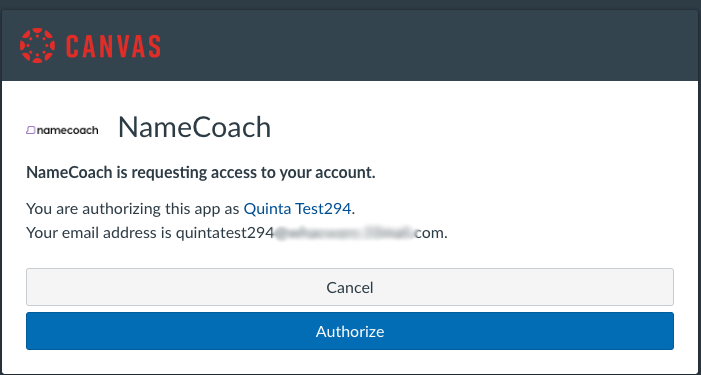 NameCoach authorization message screenshot