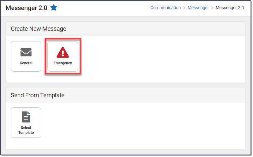 Screenshot of create new emergency message button.