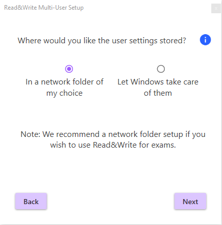 Multi User Setup Tool settings screen