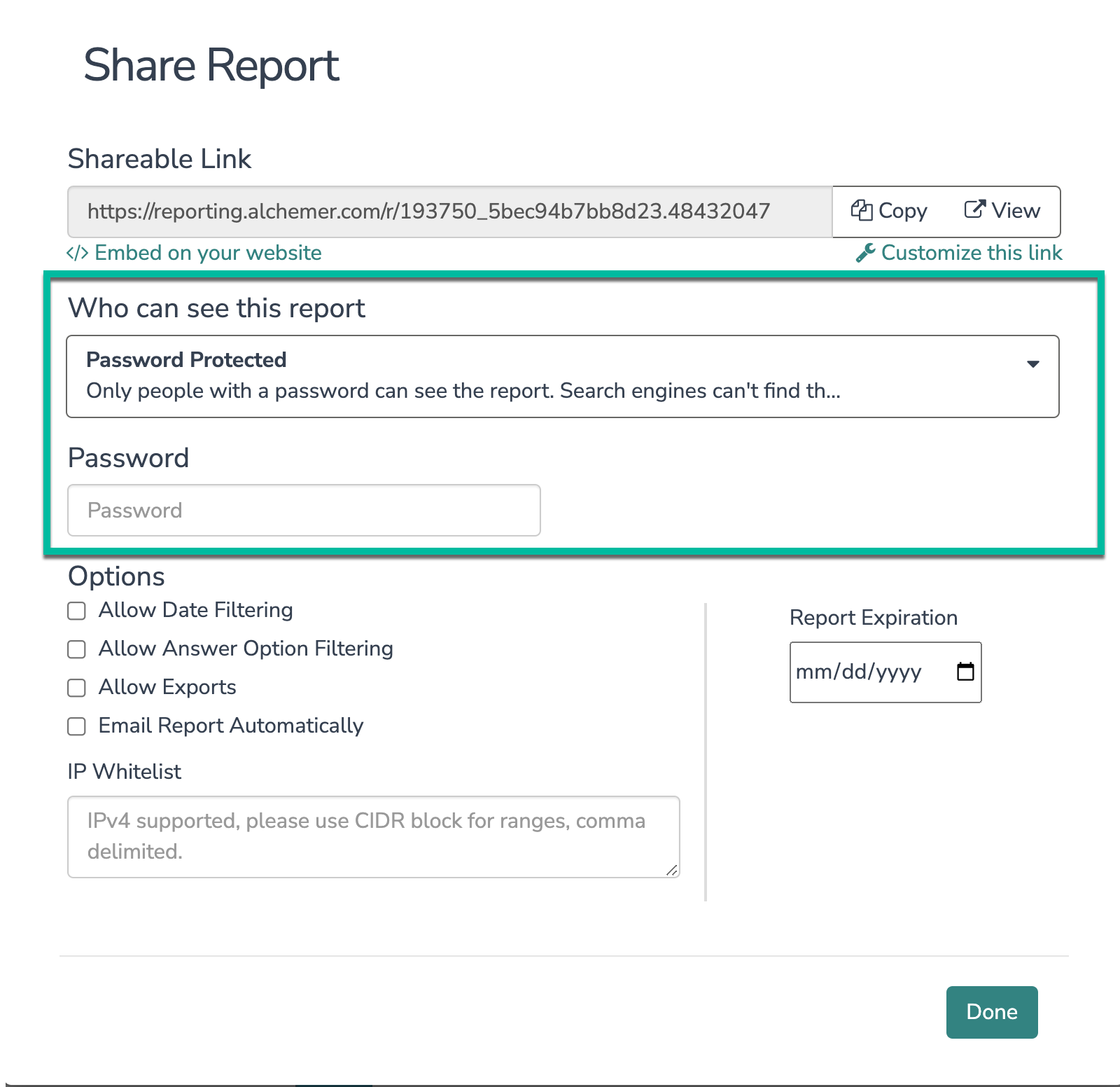 Share Report with Password Protection