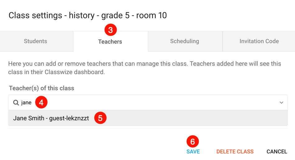 add teachers to a class in classwize