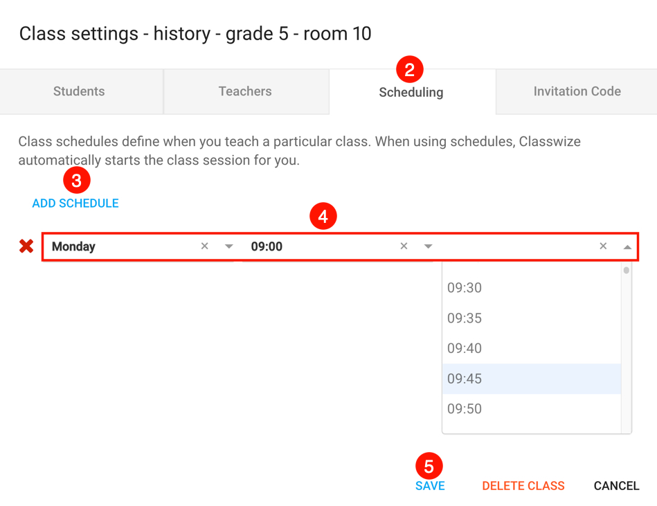 add class schedules in classwize