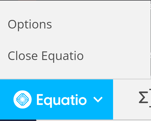 Screenshot showing the Equatio menu after clicking the blue Equatio button where users can close the toolbar
