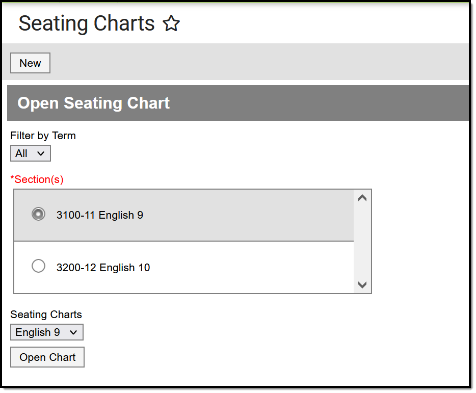 Screenshot of the seating charts tool. 