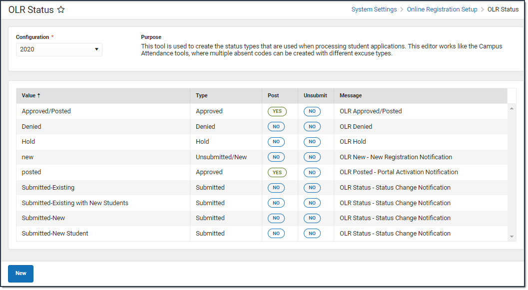 Screenshot of the OLR Status tool.