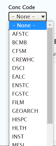 screenshot course conc code options