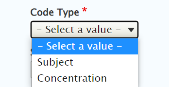 screenshot course code type options
