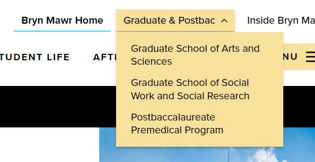 screenshot theme switcher menu to choose grad schools