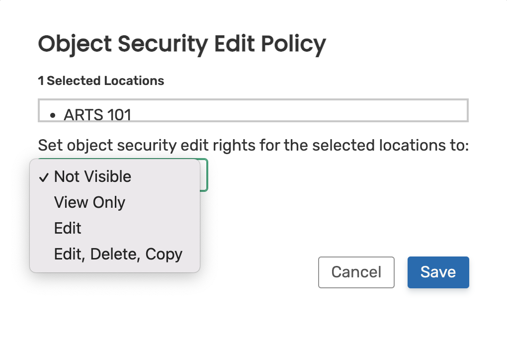 The Object Security editing window.