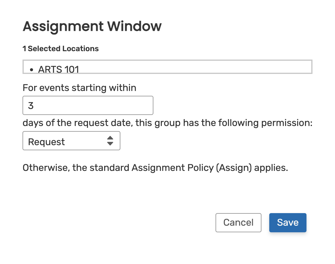 The Assignment Policy editing window.