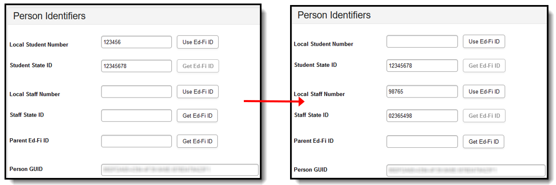 Screenshot of suing Get Ed-Fi ID button to populate staff state ID.