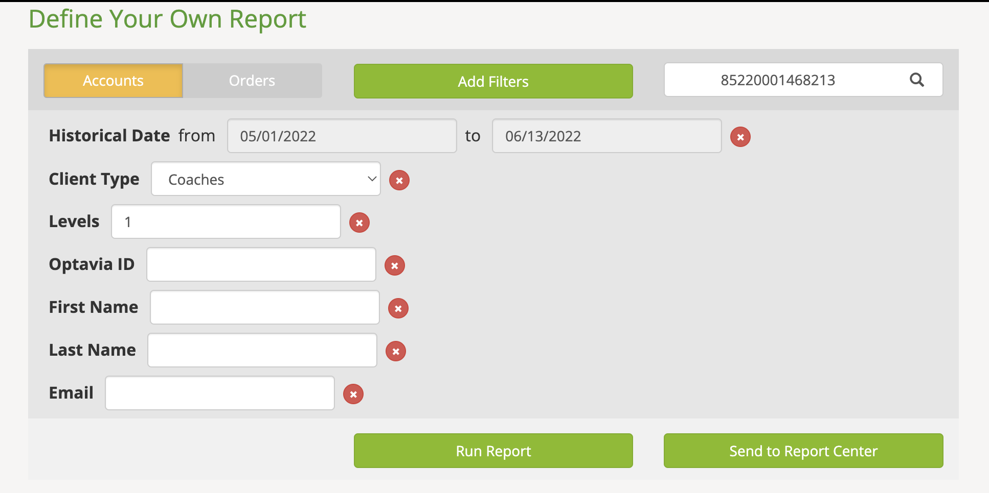 Define Your Own Report - adding parameters.