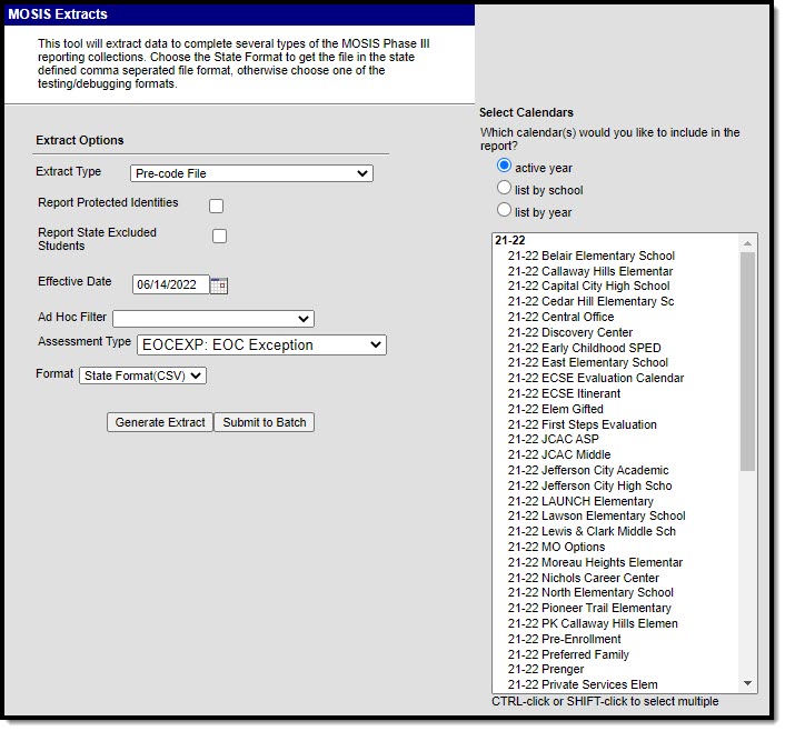 Screenshot of the MOSIS Pre-Code File: EOX Exception Assessment Type editor.