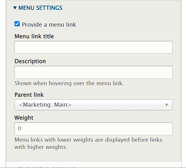 screenshot menu settings open and link box checked