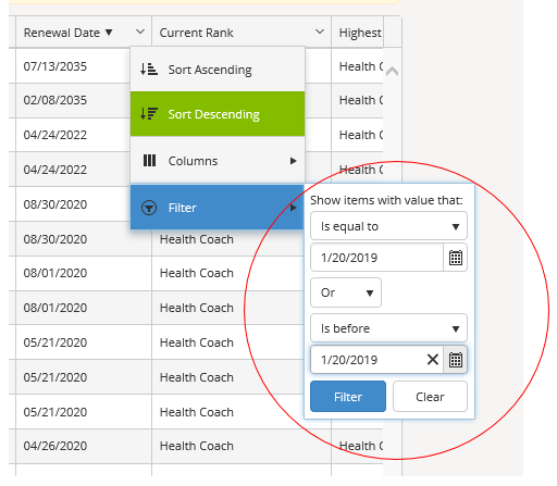 Renewal Report - can use up to 2 parameters to filter this report. The parameters are defined by several drop-downs to help customize the report to fit your needs. 