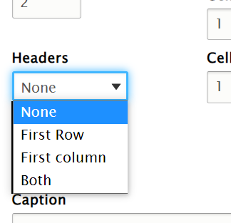 screenshot wysisyg table header options