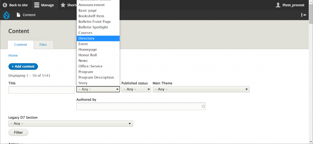 screenshot content view applying directory type filter
