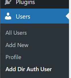wordpress admin menu user option Add Dir Auth User se
