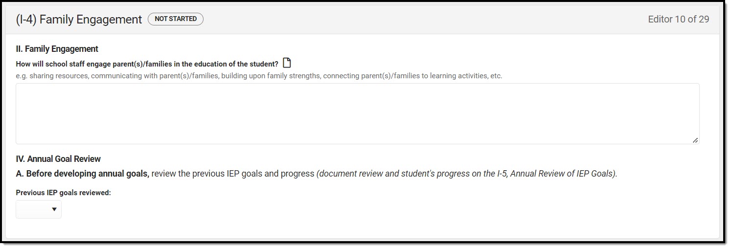 Screenshot of the Family Engagement editor. 